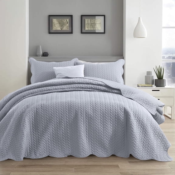 Ameha 2 Piece Quilt Set Chevron Lightweight Ultrasoft Microfiber Kids Adult Bedding Silver Color Twin