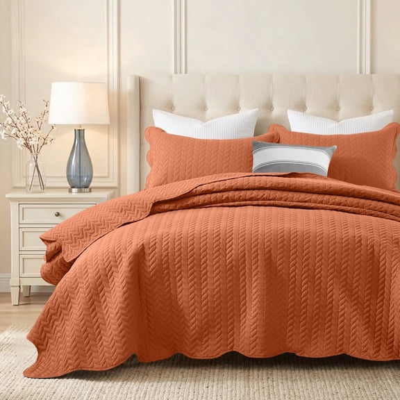 Ameha 2-Piece Quilt Set Lightweight Leaf Embossed Microfiber Bedspread and Coverlet Bedding Set Rust Twin