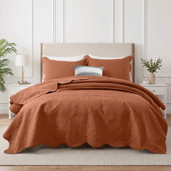 Coverlet Rust Ameha 3-Piece Floral Bedspread Ultrasonic Embossed Microfiber Quilt Set ...