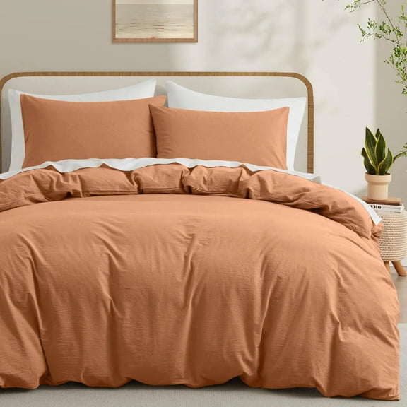 Ameha 3 Piece Full Duvet Cover Set Plush Microfiber 1800 Series Hypoallergenic, Breathable All Season Bedding Set Button Closure Adults Peach