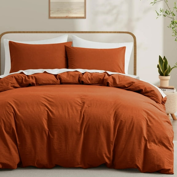 Ameha 3 Piece Full Duvet Cover Set Plush Microfiber 1800 Series Hypoallergenic, Breathable All Season Bedding Set Soft Button Closure Adults Rust