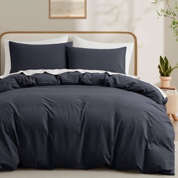 Ameha 3 Piece Queen Duvet Cover Set Soft Microfiber 1800 Series Hypoallergenic, Breathable Adult Bedding Set Button Closure Gray