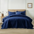 thumbnail image 1 of Ameha 3 Piece Quilt Set Chevron Embossed Bedspread Reversible Ultrasoft Microfiber Adult Bedding Navy Blue Color King, 1 of 9