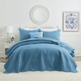 thumbnail image 1 of Ameha 3 Piece Quilt Set Chevron Embossed Bedspread Reversible Ultrasoft Microfiber Adult Bedding Washed Blue Color King, 1 of 10