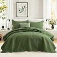 thumbnail image 1 of Ameha 3 Piece Quilt Set Chevron Embossed Bedspread Reversible Ultrasoft Microfiber Adult Bedding Olive Green Color King, 1 of 9