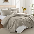 thumbnail image 1 of Ameha 3-Piece Quilt Bedspread Set Lightweight Embossed Floral Microfiber Coverlet Adult Queen Size Beige, 1 of 11