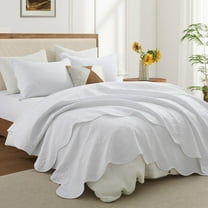 Ameha 3-Piece Quilt Set Bedspread Lightweight Embossed Floral Microfiber Coverlet Adult Queen Size White