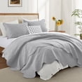thumbnail image 1 of Ameha 3 Piece Reversible Quilt Set Ultra Soft Floral Coverlet Microfiber Bedding Set Cal.King Silver All Season, 1 of 11