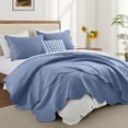 thumbnail image 1 of Ameha 3 Piece Reversible Quilt Set Ultra Soft Floral Coverlet Microfiber Bedding Set Cal.King Washed Blue All Season, 1 of 11