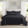 thumbnail image 1 of Ameha 3 Piece Reversible Quilt Set Ultra Soft Floral Coverlet Microfiber Bedding Set California King Black All Season, 1 of 4