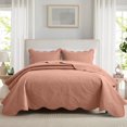 thumbnail image 1 of Ameha 3 Piece Reversible Quilt Set Ultra Soft Floral Coverlet Microfiber Bedding Set California King Peach All Season, 1 of 6