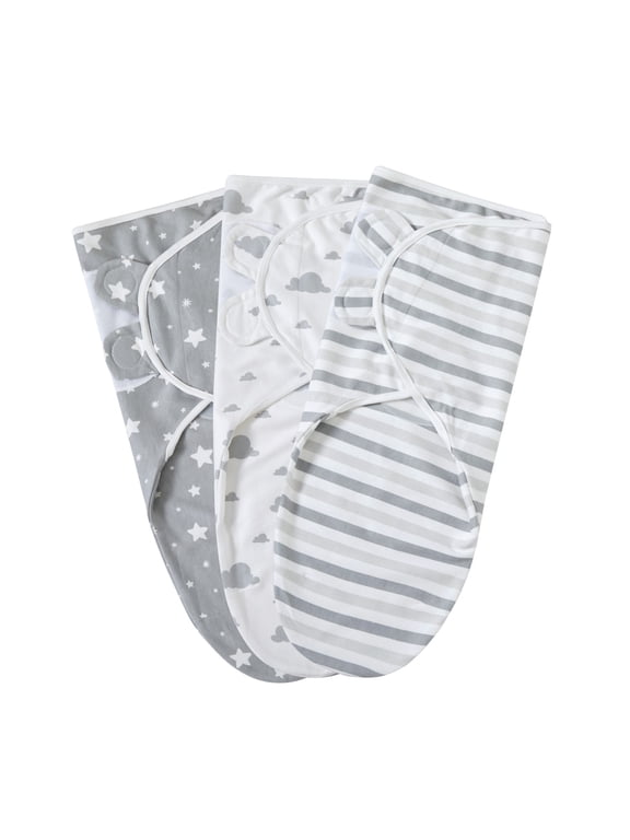 Baby Swaddle Organic Cotton Velcro Wrap Blanket 3-pack Newborn Infant Unisex, 0-3 Months, Gray