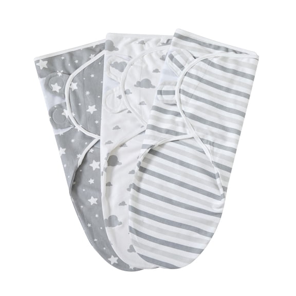 Ameha Baby Swaddle Organic Cotton Velcro Wrap Blanket 3-pack Newborn Infant Unisex, 0-3 Months, Gray