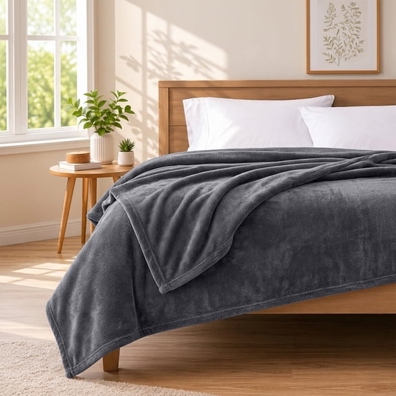 Ameha Cozy Fleece Blanket Queen 90x90 – Soft Lightweight Plush Throw for Sofa, Bed & Travel, All Season Warm, Machine Washable, Gray