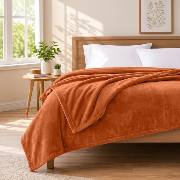 Ameha Cozy Fleece Blanket 90x90 – Soft Lightweight Plush Throw for Sofa, Bed & Travel, All Season Warm, Machine Washable, Rust