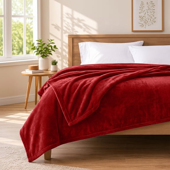 Ameha Cozy Fleece King Blanket 90x108 – Soft Lightweight Plush Blanket for Bed, All Season Comfort, Burgundy