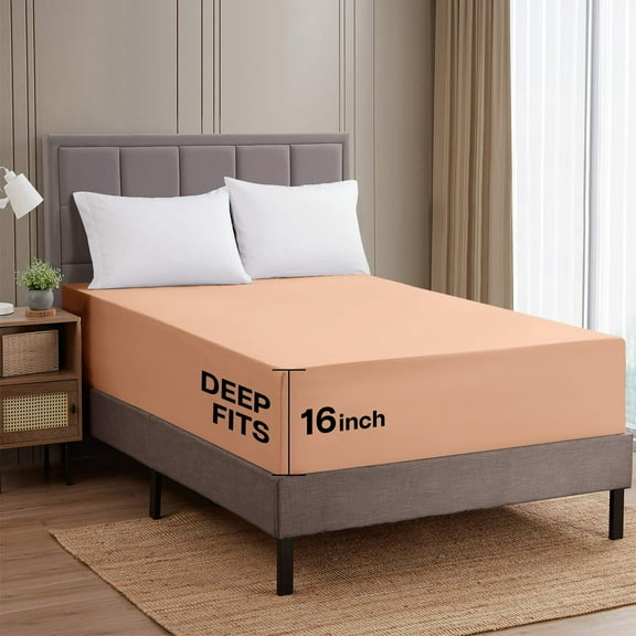 Ameha Fitted Sheet-1800 Premium Collection Microfiber Ultra-Soft Deep Pocket King Peach