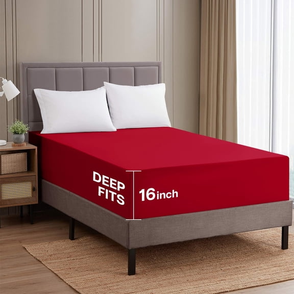 Ameha Fitted Sheet-1800 Premium Collection Microfiber Ultra-Soft Deep Pocket King Red