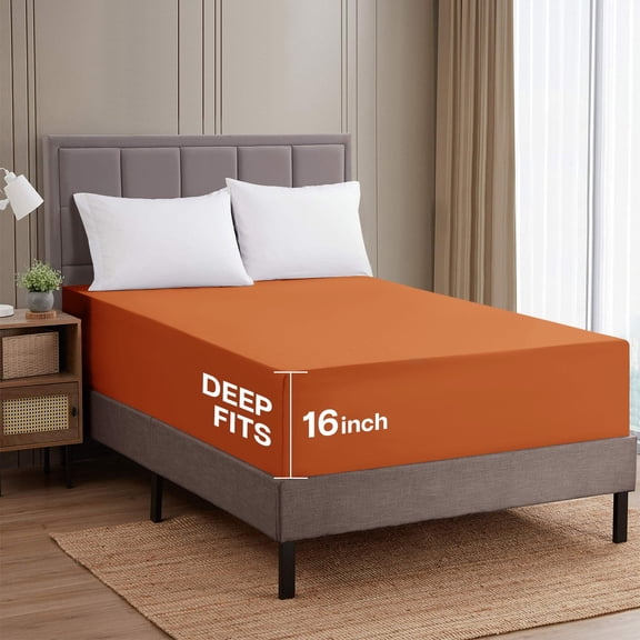 Ameha Fitted Sheet-1800 Premium Collection Microfiber Ultra-Soft Deep Pocket King Rust