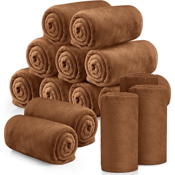 Ameha Fleece Blanket Bulk Pack of 14 For Wholesale, Wedding Guests, Favors, Homeless Adult Washable Winter Blanket Warm Cozy 60x80 Twin Camel