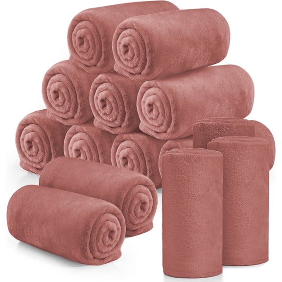 Ameha Fleece Blanket Bulk Pack of 14 For Wholesale, Wedding Guests, Favors, Homeless Adult Washable Winter Blanket Warm Cozy 60x80 Twin Pink