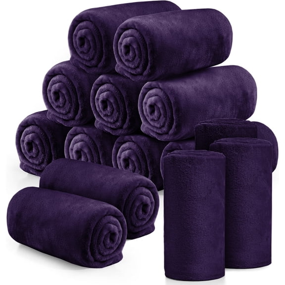 Ameha Fleece Blanket Bulk Pack of 18 For Wholesale, Wedding Guests, Favors, Homeless Adult Washable Winter Blanket Warm Cozy 50x60 Throw Purple