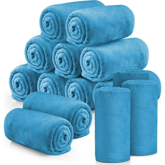 Ameha Fleece Blanket Bulk Pack of 8 For Wholesale, Wedding Guests, Favors, Homeless Adult Washable Winter Blanket Warm Cozy 90X90 Queen Light Blue