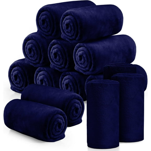 Ameha Fleece Blanket Bulk Pack of 8 For Wholesale, Wedding Guests, Favors, Homeless Adult Washable Winter Blanket Warm Cozy 90X90 Queen Navy