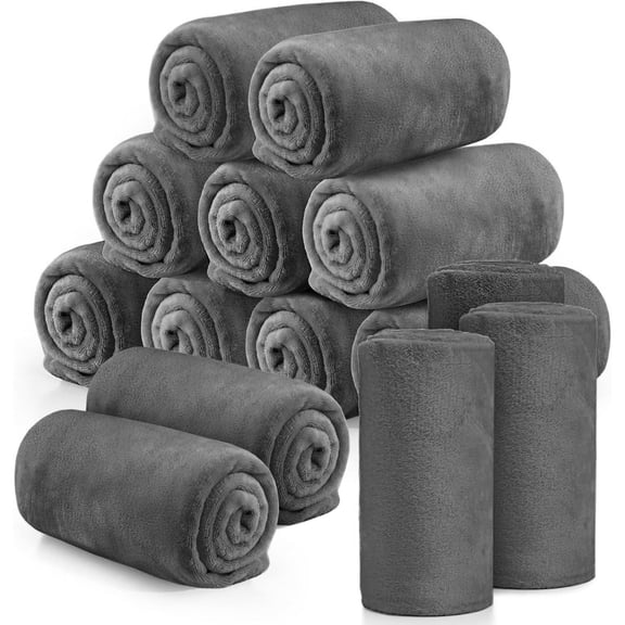 Ameha Fleece Blanket Bulk Pack of 8 For Wholesale, Wedding Guests, Favors, Homeless Adult Washable Winter Blanket Warm Cozy 90X90 Queen Silver
