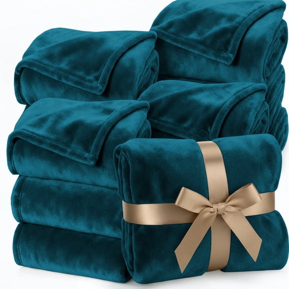 Ameha Fleece Blanket Bulk Pack of 8 For Wholesale, Wedding Guests, Favors, Homeless Adult Washable Winter Blanket Warm Cozy 90X90 Queen Teal
