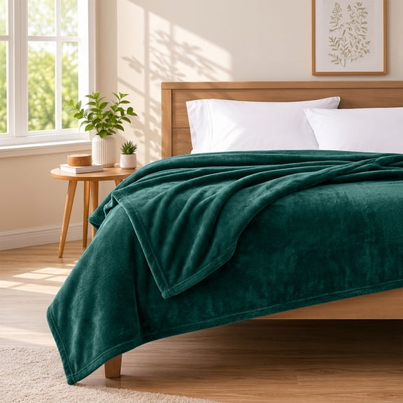 Ameha Fleece Blanket – Soft Plush Lightweight Cozy Blanket, All Season Warm Microfiber, Machine Washable, Twin Emerald Green