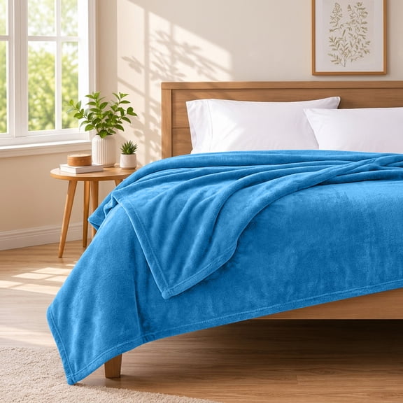 Ameha Fleece Blanket – Soft Plush Lightweight Cozy Blanket, All Season Warm Microfiber, Machine Washable, Twin Light Blue