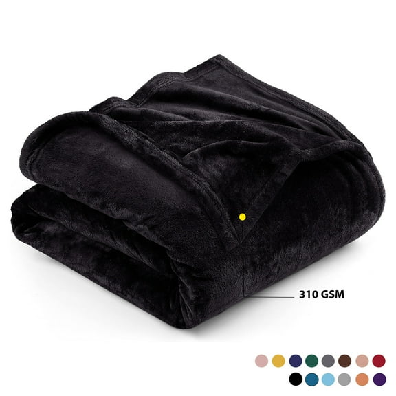 Ameha Microplush Fleece Bed Blanket 310 GSM Microfiber Lightweight Warm Fluffy & Soft Black Full/Queen