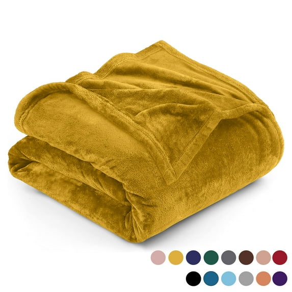 Ameha Microplush Fleece Blanket Cozy for Bed and Throw 310 GSM Soft Microfiber Lightweight Warm Fluffy & Soft Ochre Twin
