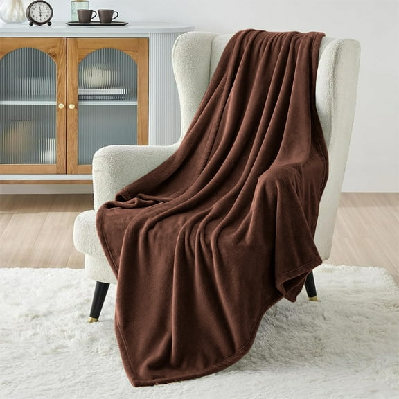 Ameha Microplush Fleece Blanket for Couch & Travel 310 GSM Ultra Soft Breathable Microfiber Lightweight Warm Fluffy & Soft Coffee Throw