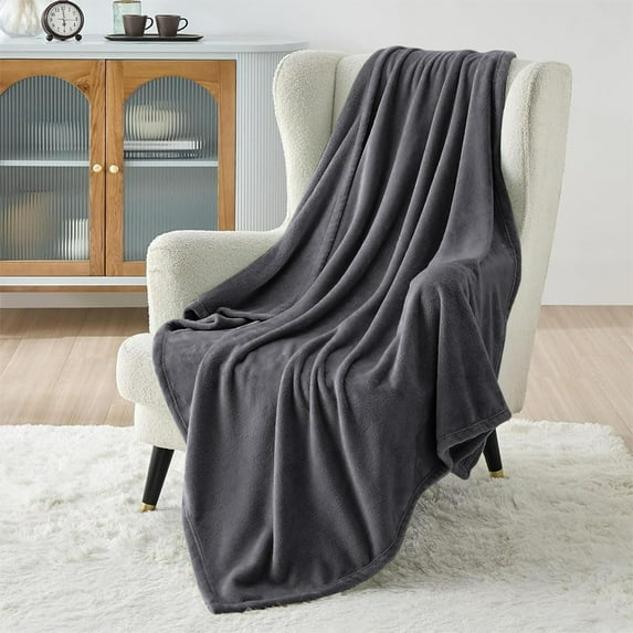 Ameha Microplush Fleece Blanket for Couch & Travel 310 GSM Ultra Soft Breathable Microfiber Lightweight Warm Fluffy & Soft Gray Throw
