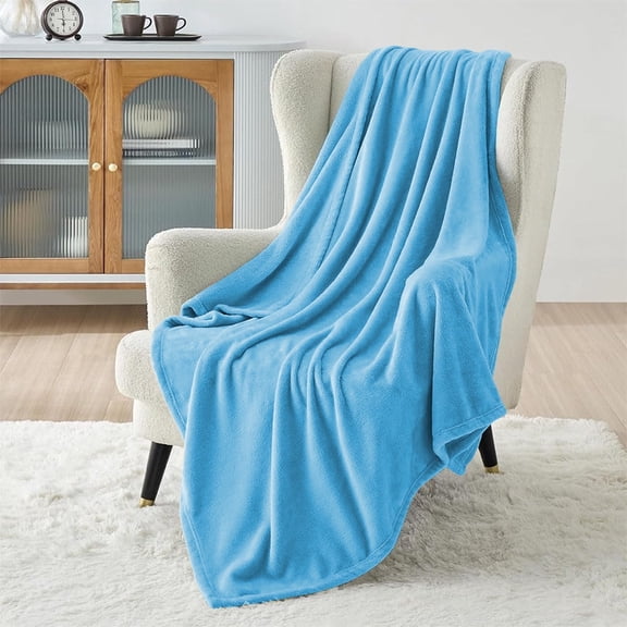 Ameha Microplush Fleece Blanket Solid for Couch & Travel 310 GSM Ultra Soft Breathable Microfiber Lightweight Warm Fluffy & Soft Light Blue Throw