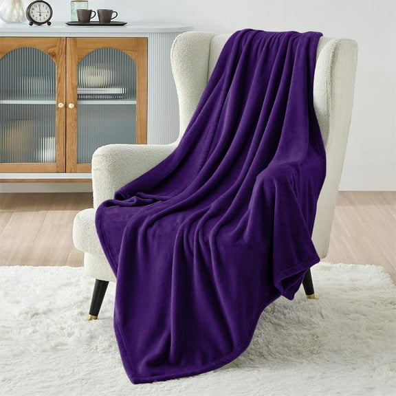 Ameha Microplush Fleece Blanket for Couch & Travel 310 GSM Ultra Soft Breathable Microfiber Lightweight Warm Fluffy & Soft Purple Throw