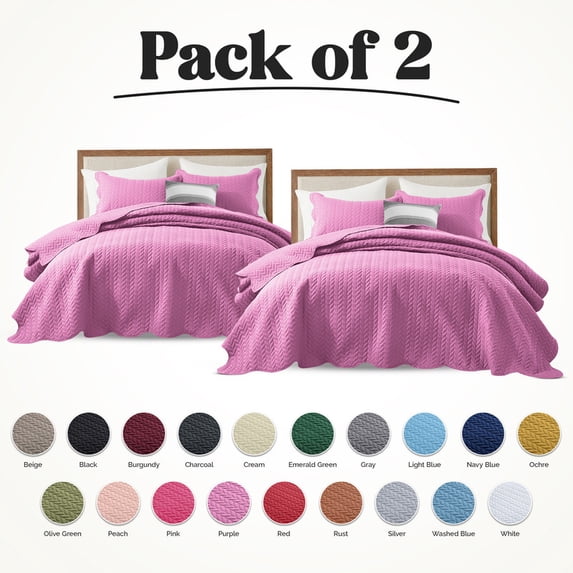 Ameha Pack of 2 Leaf Embossed Reversible 2 Quilt Set with 4 Pillow Shams Ultra Soft Microfiber Bedding Set king Purple