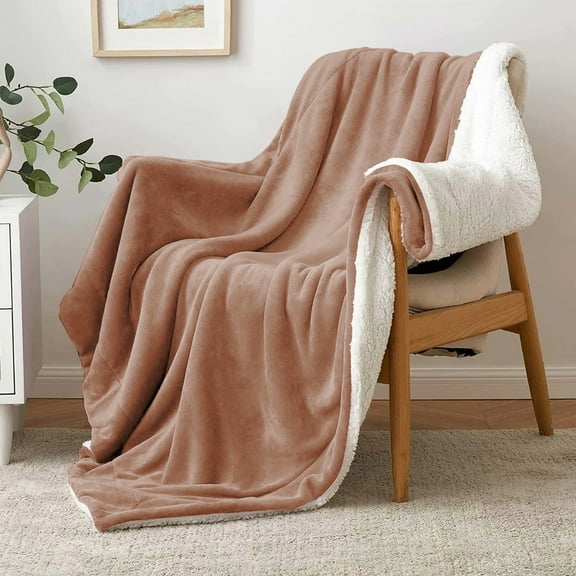 Ameha Plush Sherpa Bed Blanket Super Ultra Soft Thick Warm Cozy & Fuzzy Reversible Fleece Blanket Camel Throw