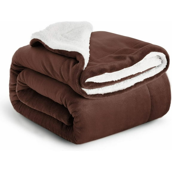 Ameha Plush Sherpa Bed Blanket Super Ultra Soft Thick Warm Cozy & Fuzzy Reversible Fleece Blanket Adult Coffee Queen