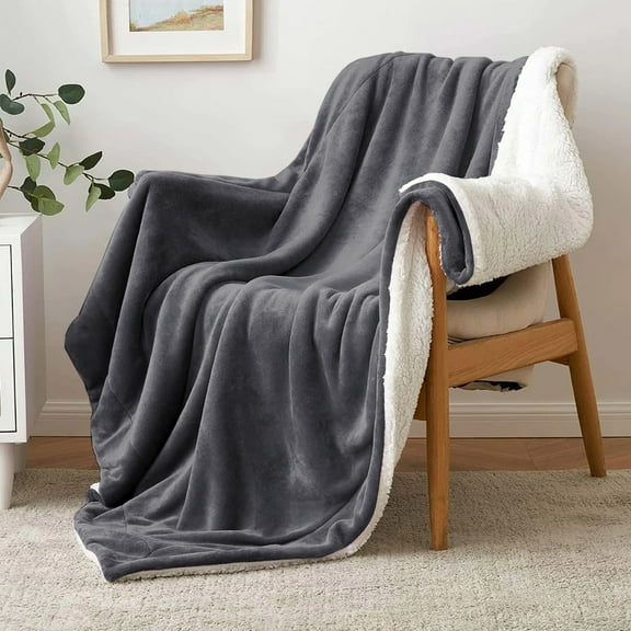 Ameha Plush Sherpa Bed Blanket Super Ultra Soft Thick Warm Cozy & Fuzzy Reversible Fleece Blanket Grey Throw