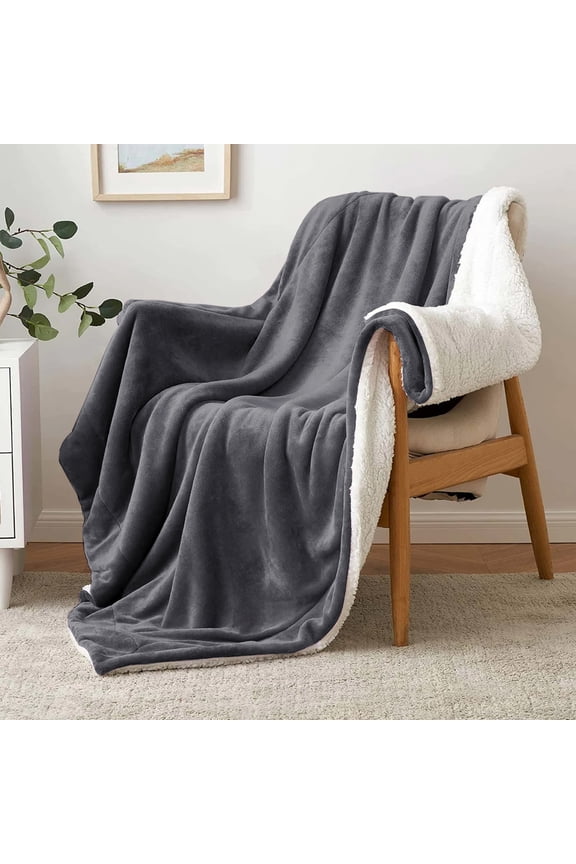 Plush Sherpa Bed Blanket Super Ultra Soft Thick Warm Cozy & Fuzzy Reversible Fleece Blanket Grey Throw