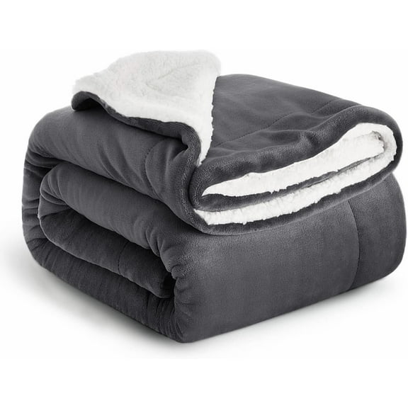 Ameha Plush Sherpa Bed Blanket Super Ultra Soft Thick Warm Cozy & Fuzzy Reversible Fleece Blanket Adult Grey Twin