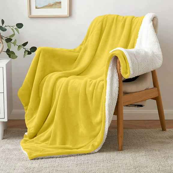 Ameha Plush Sherpa Bed Blanket Super Ultra Soft Thick Warm Cozy & Fuzzy Reversible Fleece Blanket Ochre Throw