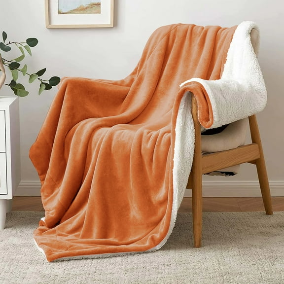 Ameha Plush Sherpa Bed Blanket Super Ultra Soft Thick Warm Cozy & Fuzzy Reversible Fleece Blanket Rust Throw