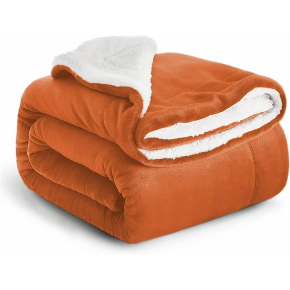 Ameha Plush Sherpa Bed Blanket Super Ultra Soft Thick Warm Cozy & Fuzzy Reversible Fleece Blanket Adult Rust Twin