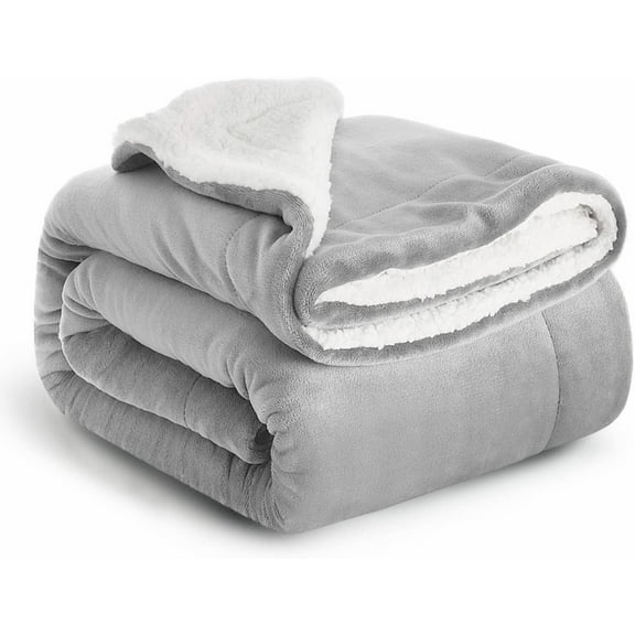 Ameha Plush Sherpa Bed Blanket Super Ultra Soft Thick Warm Cozy & Fuzzy Reversible Fleece Blanket Adult Silver Queen