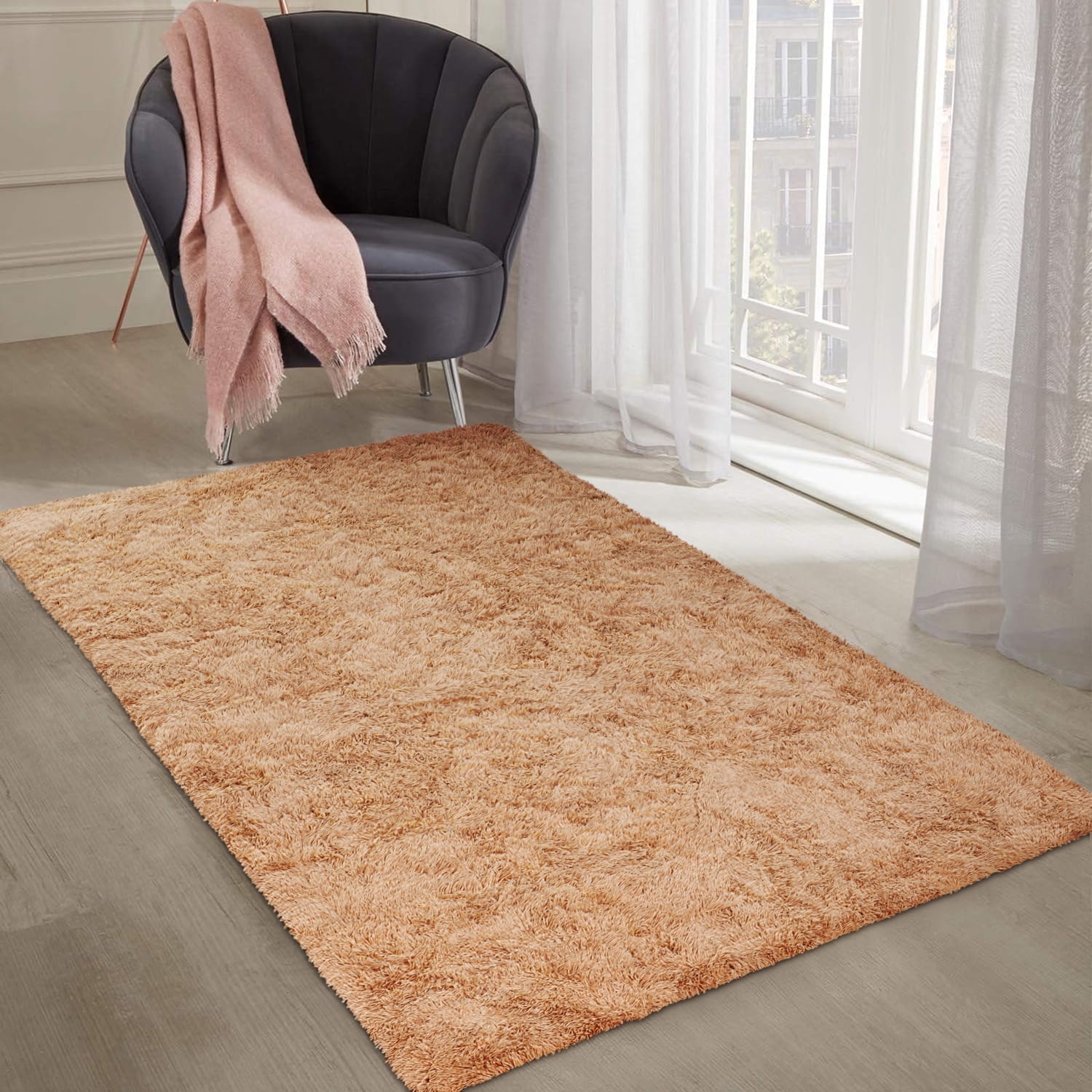 Ameha Shaggy Rug 3x5ft Non-Slip Fluffy Soft Faux Floor Carpets Rectangle for Bedroom Livingroom Decor Beige