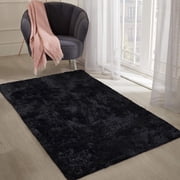 Ameha Shaggy Rug 3x5ft Non-Slip Fluffy Soft Faux Floor Carpets Rectangle for Bedroom Livingroom Decor Black